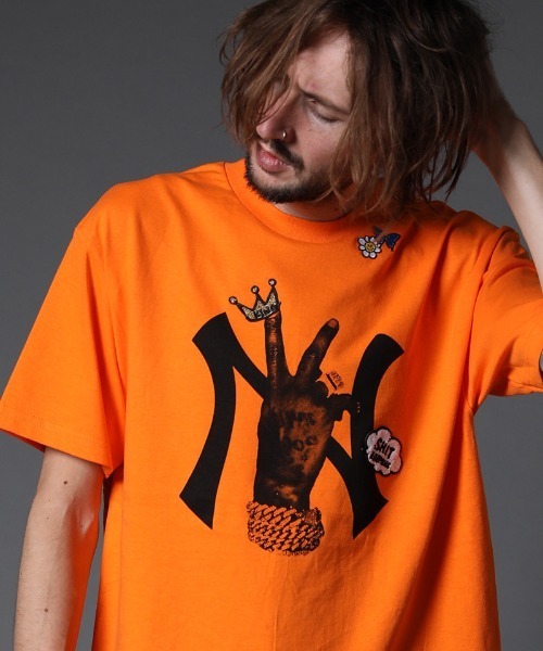 STUD MUFFIN（スタッドマフィン）の「mt7529-6ozコットン天竺 NY&サガラパッチ SS Tシャツ（Tシャツ/カットソー・メンズ・ホワイト/ブラック/ミント/イエロー/オレンジ・2/4/3）」の5枚目の写真