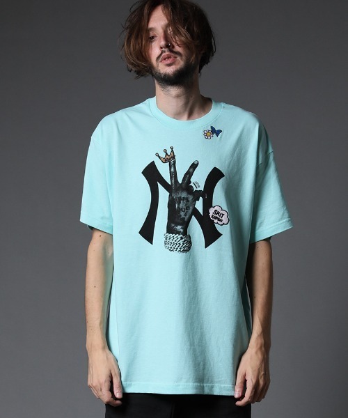 STUD MUFFIN（スタッドマフィン）の「mt7529-6ozコットン天竺 NY&サガラパッチ SS Tシャツ（Tシャツ/カットソー・メンズ・ホワイト/ブラック/ミント/イエロー/オレンジ・2/4/3）」の3枚目の写真