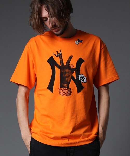 STUD MUFFIN（スタッドマフィン）の「mt7529-6ozコットン天竺 NY&サガラパッチ SS Tシャツ（Tシャツ/カットソー・メンズ・ホワイト/ブラック/ミント/イエロー/オレンジ・2/4/3）」の6枚目の写真