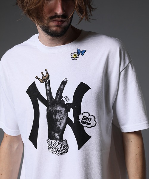 STUD MUFFIN（スタッドマフィン）の「mt7529-6ozコットン天竺 NY&サガラパッチ SS Tシャツ（Tシャツ/カットソー・メンズ・ホワイト/ブラック/ミント/イエロー/オレンジ・2/4/3）」の20枚目の写真