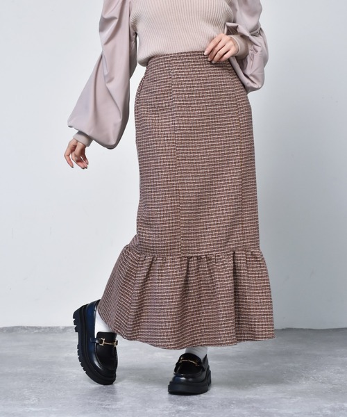ems excite（エムズエキサイト）の「ツイードマーメイドスカート（スカート・レディース・ブラウン/ベージュ/ブラック・FREE）」の3枚目の写真