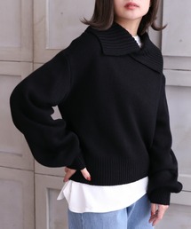 moment+ | 【New Arrival】天竺編み ビッグカラーニットプルオーバー(ニット/セーター)