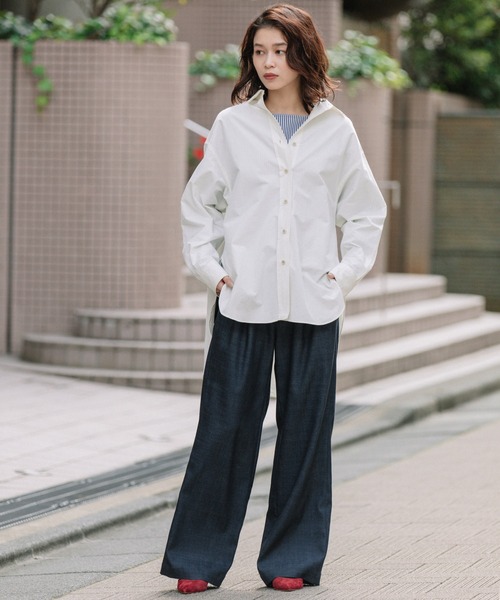 Munich（ミューニック）の「ドライタッチコットンタイプライターシャツアウター（シャツ/ブラウス・レディース・ホワイト/ダークブラウン/ライトグリーン・FREE）」の6枚目の写真