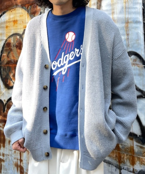 CPCM（シーピーシーエム）の「ワッフル編みカーディガン（カーディガン/ボレロ・メンズ・グレー/サックスブルー/グリーン/マスタード・FREE）」の3枚目の写真