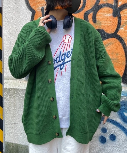 CPCM（シーピーシーエム）の「ワッフル編みカーディガン（カーディガン/ボレロ・メンズ・グレー/サックスブルー/グリーン/マスタード・FREE）」の2枚目の写真