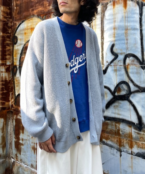 CPCM（シーピーシーエム）の「ワッフル編みカーディガン（カーディガン/ボレロ・メンズ・グレー/サックスブルー/グリーン/マスタード・FREE）」の14枚目の写真