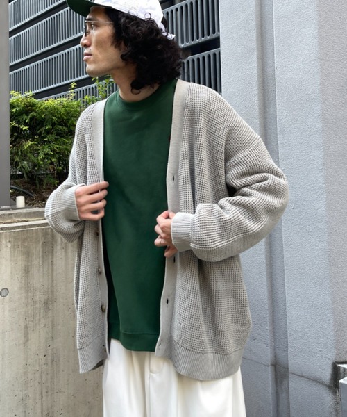 CPCM（シーピーシーエム）の「ワッフル編みカーディガン（カーディガン/ボレロ・メンズ・グレー/サックスブルー/グリーン/マスタード・FREE）」の20枚目の写真