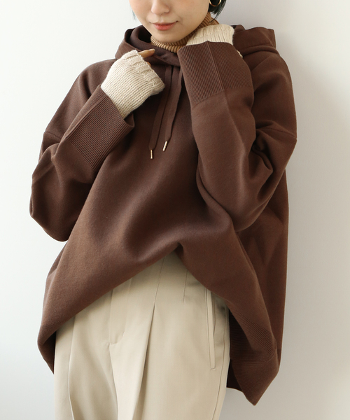 Simplicite(サンプリシテ)の「ニットWフェイスパーカー◆(ニット/セーター・レディース・ホワイト/ブラウン/キャメル/ブラック・FREE)」の1枚目の写真