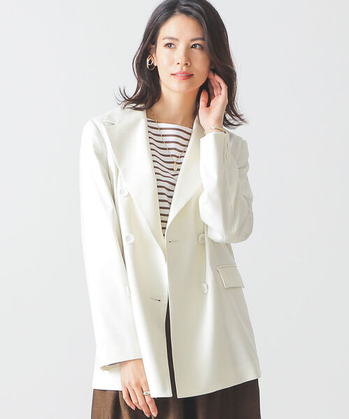 【新品未使用】STYLE DELI 微光沢表面シボ感ダブルジャケットホワイト 新品未使用】STYLE DELI 微光沢表面シボ感ダブルジャケットホワイト 微