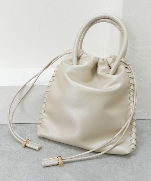 minia(ミニア)の「かがりステッチ2WAYバッグ<巾着・ショルダー>(ショルダーバッグ・レディース・グリーン/アイボリー/シルバー/ブラック・FREE)」の16枚目の写真