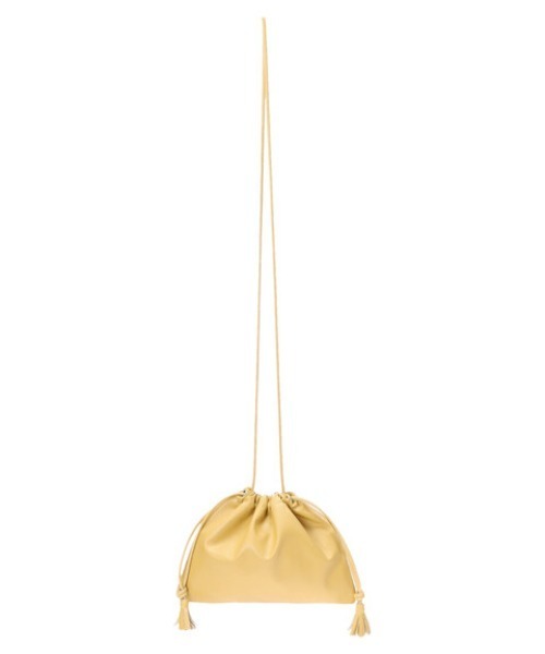 Green Parks(グリーンパークス)の「・フリンジフラット巾着(ショルダーバッグ・レディース・ブラック/グレイッシュベージュ/グリーン/イエロー・FREE)」の1枚目の写真