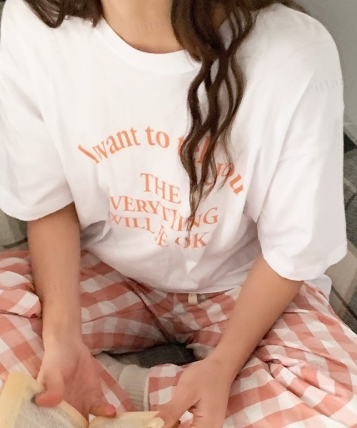 Dalfwin(ダールフィン)の「韓国ファッションEVERYTHINGレタリング半袖Tシャツ(Tシャツ/カットソー・レディース・ホワイト/グレー/クリーム・FREE)」の11枚目の写真
