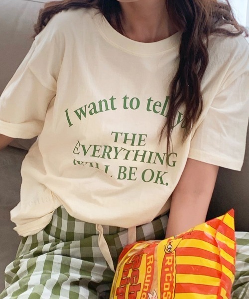 Dalfwin(ダールフィン)の「韓国ファッションEVERYTHINGレタリング半袖Tシャツ(Tシャツ/カットソー・レディース・ホワイト/グレー/クリーム・FREE)」の14枚目の写真