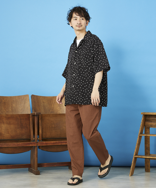 JOURNAL STANDARD 半袖シャツ 開襟 総柄 メンズ L 紺 茶 JOURNAL STANDARD relume（ジャーナルスタンダード レリューム