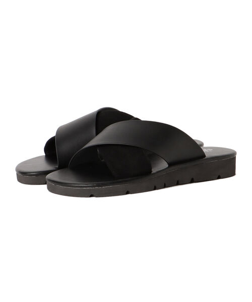 BEAMS HEART（ビームスハート）の「BEAMS HEART / フェイクレザー クロスストラップ サンダル（サンダル・メンズ・ブラック/ダークブラウン・SMALL/MEDIUM/LARGE）」の4枚目の写真