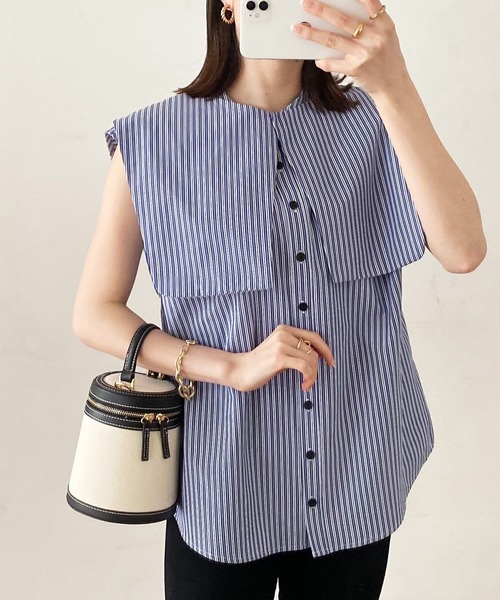 Emma Taylor（エマテイラー）の「イージーケアスクエアカラー2WAYシャツ（シャツ/ブラウス・レディース・ホワイト/ネイビー/カーキ/ベージュ・FREE）」の6枚目の写真