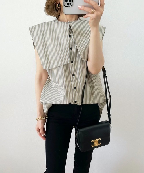 Emma Taylor（エマテイラー）の「イージーケアスクエアカラー2WAYシャツ（シャツ/ブラウス・レディース・ホワイト/ネイビー/カーキ/ベージュ・FREE）」の21枚目の写真