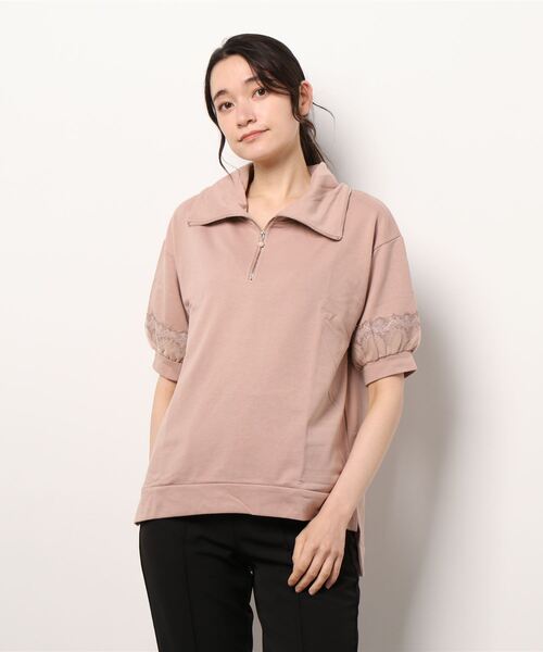 axes femme(アクシーズファム)の「袖レースハーフジップパーカー(Tシャツ/カットソー・レディース・ピンク/モカ/キナリ・FREE)」の3枚目の写真