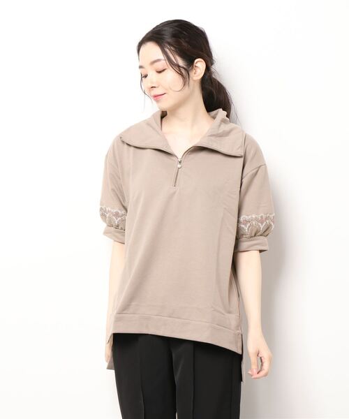 axes femme(アクシーズファム)の「袖レースハーフジップパーカー(Tシャツ/カットソー・レディース・ピンク/モカ/キナリ・FREE)」の4枚目の写真