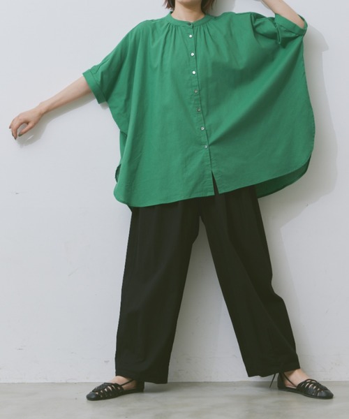 Libra Cue（リブラ キュー）の「バンドカラーボリュームブラウス（シャツ/ブラウス・レディース・ブラック/ナチュラル/グレー/グリーン/ブルー・FREE）」の7枚目の写真