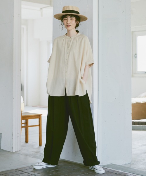 Libra Cue（リブラ キュー）の「バンドカラーボリュームブラウス（シャツ/ブラウス・レディース・ブラック/ナチュラル/グレー/グリーン/ブルー・FREE）」の21枚目の写真