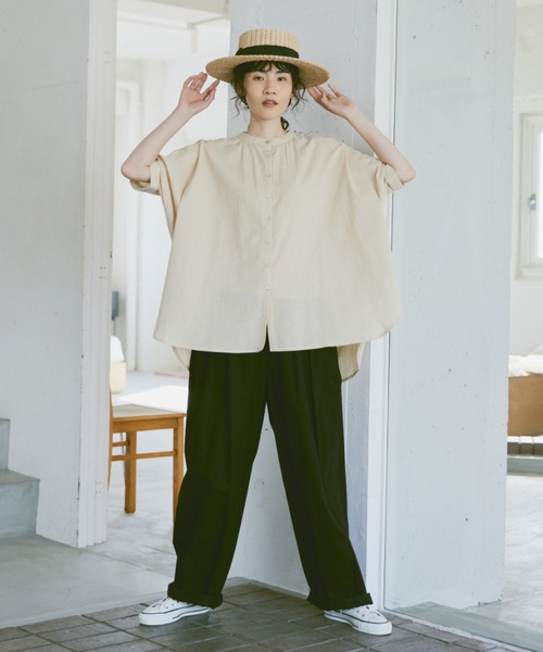 Libra Cue（リブラ キュー）の「バンドカラーボリュームブラウス（シャツ/ブラウス・レディース・ブラック/ナチュラル/グレー/グリーン/ブルー・FREE）」の20枚目の写真