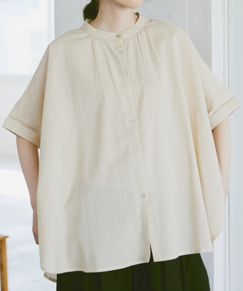 Libra Cue（リブラ キュー）の「バンドカラーボリュームブラウス（シャツ/ブラウス・レディース・ブラック/ナチュラル/グレー/グリーン/ブルー・FREE）」の15枚目の写真