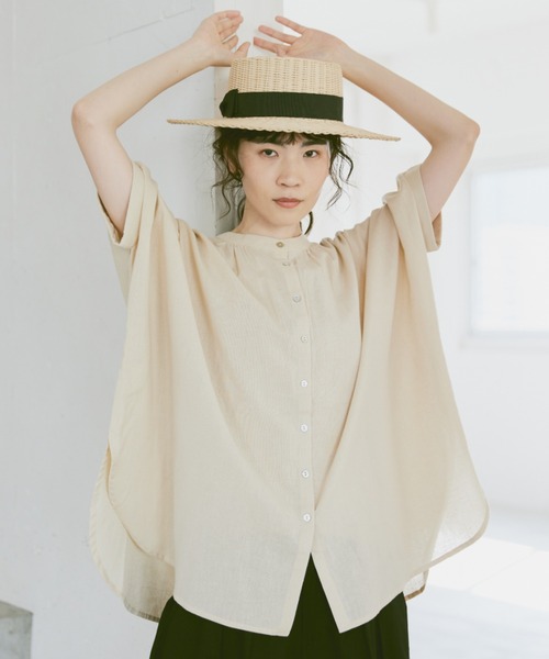 Libra Cue（リブラ キュー）の「バンドカラーボリュームブラウス（シャツ/ブラウス・レディース・ブラック/ナチュラル/グレー/グリーン/ブルー・FREE）」の14枚目の写真