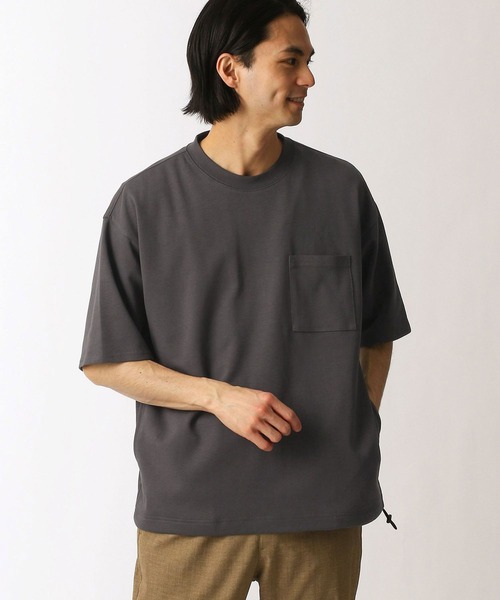 Grand PARK(グランドパーク)の「ドライタッチ裾コードポケットTシャツ(Tシャツ/カットソー・メンズ・チャコールグレー/ベージュ/オフホワイト・MEDIUM/LARGE)」の3枚目の写真