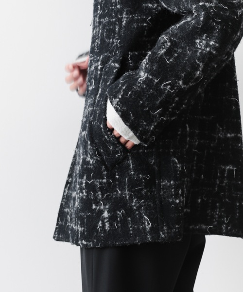 ATTACHMENT（アタッチメント）の「ジャカードツイード ハーフコート / SPLASHED TWEED HALF COAT（テーラードジャケット・メンズ・ブラック/オフホワイト・2/1）」の9枚目の写真