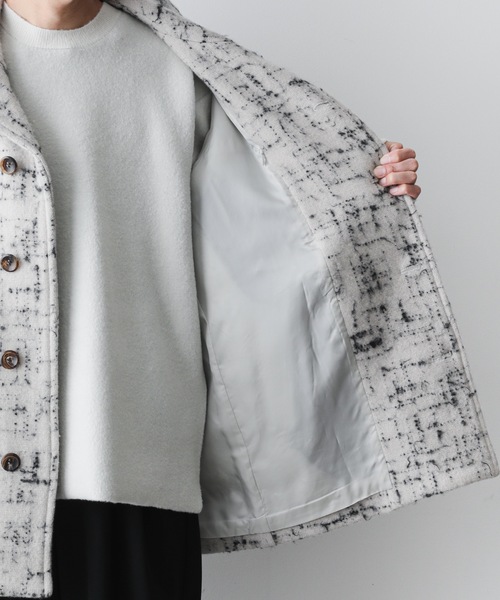 ATTACHMENT（アタッチメント）の「ジャカードツイード ハーフコート / SPLASHED TWEED HALF COAT（テーラードジャケット・メンズ・ブラック/オフホワイト・2/1）」の21枚目の写真