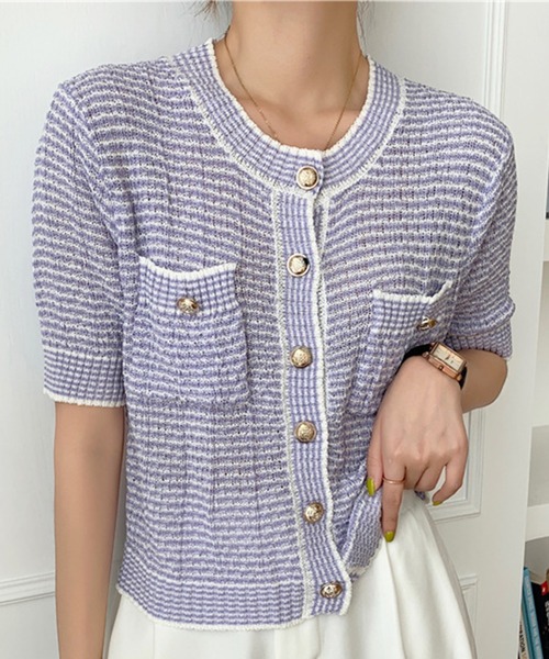 セール】【SETUP7】ツイードジャケット風サマーニット SCCH140