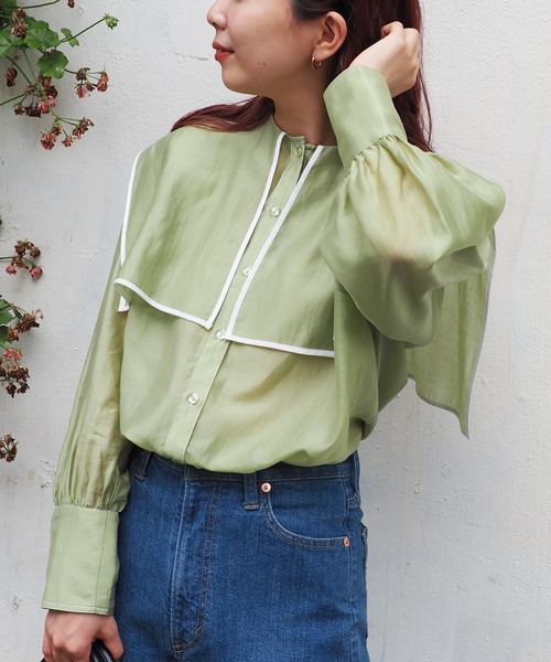 BeAMS DOT（ビームスドット）の「BeAMS DOT / 配色セーラーカラーブラウス（シャツ/ブラウス・レディース・ホワイト/ブラック/ケリー・FREE）」の3枚目の写真