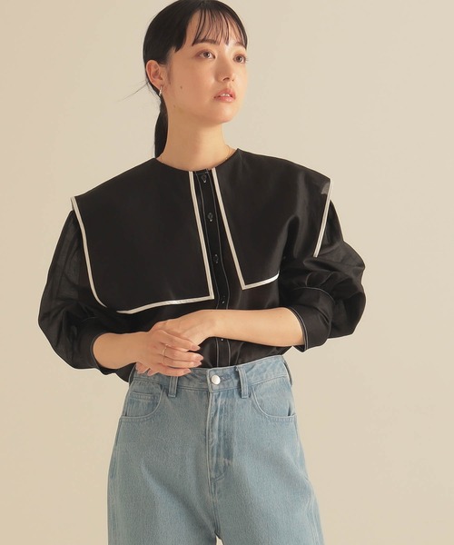 BeAMS DOT（ビームスドット）の「BeAMS DOT / 配色セーラーカラーブラウス（シャツ/ブラウス・レディース・ホワイト/ブラック/ケリー・FREE）」の2枚目の写真