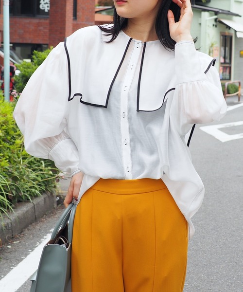 BeAMS DOT（ビームスドット）の「BeAMS DOT / 配色セーラーカラーブラウス（シャツ/ブラウス・レディース・ホワイト/ブラック/ケリー・FREE）」の4枚目の写真