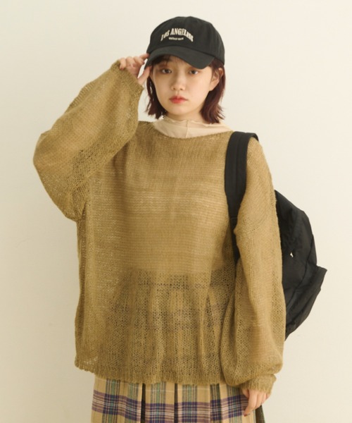 MERLOT(メルロー)の「モヘアタッチシアーニット(ニット/セーター・レディース・ブラウン/ブルー/ナチュラル・FREE)」の1枚目の写真