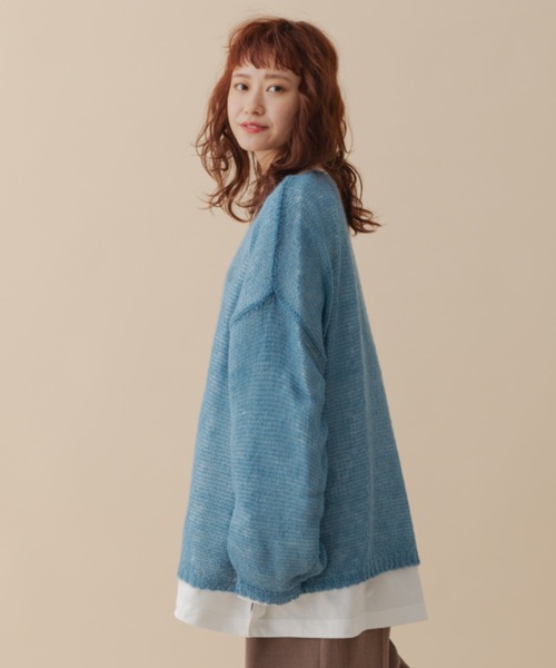 MERLOT(メルロー)の「モヘアタッチシアーニット(ニット/セーター・レディース・ブラウン/ブルー/ナチュラル・FREE)」の9枚目の写真