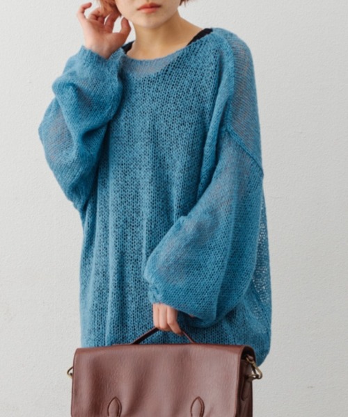 MERLOT(メルロー)の「モヘアタッチシアーニット(ニット/セーター・レディース・ブラウン/ブルー/ナチュラル・FREE)」の4枚目の写真