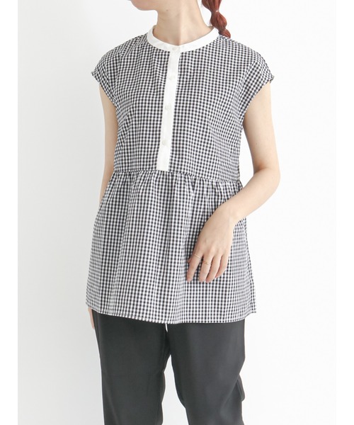 Te chichi TERRASSE（テチチテラス）の「バンドカラーチュニックブラウス（シャツ/ブラウス・レディース・オフホワイト/ブルー/ブラック・ﾌﾘ-）」の3枚目の写真