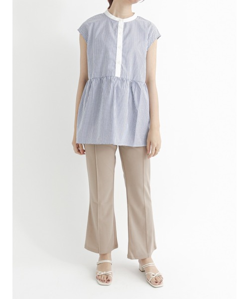 Te chichi TERRASSE（テチチテラス）の「バンドカラーチュニックブラウス（シャツ/ブラウス・レディース・オフホワイト/ブルー/ブラック・ﾌﾘ-）」の4枚目の写真