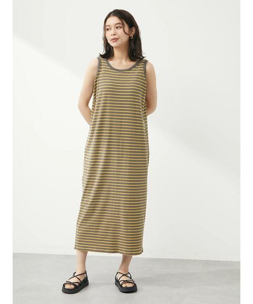 Green　Parks（グリーンパークス）の「・novem9 カラーボーダーノースリーブワンピース（ワンピース・レディース・パープル/ピンク/グレイッシュベージュ・FREE）」の5枚目の写真