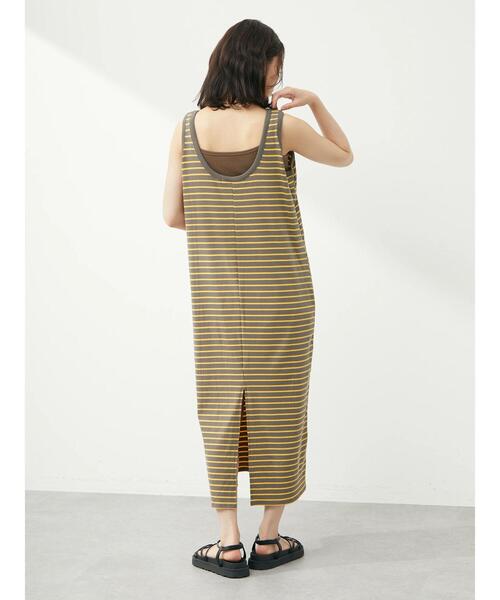 Green　Parks（グリーンパークス）の「・novem9 カラーボーダーノースリーブワンピース（ワンピース・レディース・パープル/ピンク/グレイッシュベージュ・FREE）」の7枚目の写真