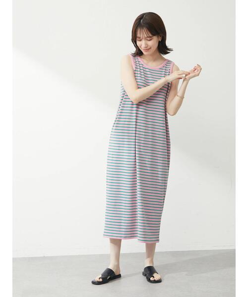 Green　Parks（グリーンパークス）の「・novem9 カラーボーダーノースリーブワンピース（ワンピース・レディース・パープル/ピンク/グレイッシュベージュ・FREE）」の14枚目の写真