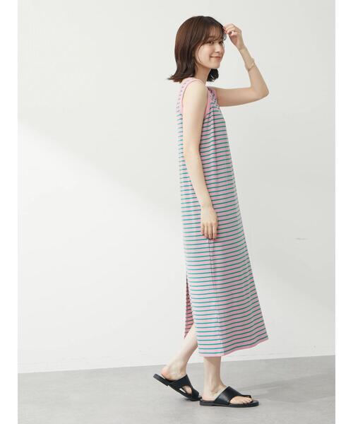 Green　Parks（グリーンパークス）の「・novem9 カラーボーダーノースリーブワンピース（ワンピース・レディース・パープル/ピンク/グレイッシュベージュ・FREE）」の15枚目の写真