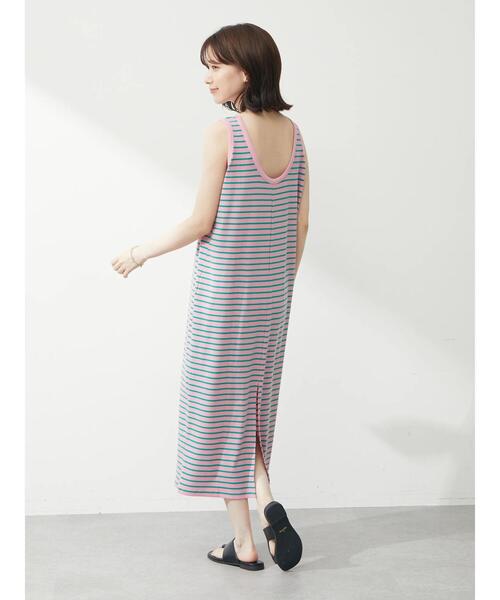 Green　Parks（グリーンパークス）の「・novem9 カラーボーダーノースリーブワンピース（ワンピース・レディース・パープル/ピンク/グレイッシュベージュ・FREE）」の16枚目の写真