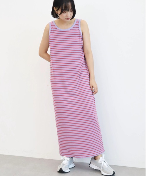Green　Parks（グリーンパークス）の「・novem9 カラーボーダーノースリーブワンピース（ワンピース・レディース・パープル/ピンク/グレイッシュベージュ・FREE）」の2枚目の写真