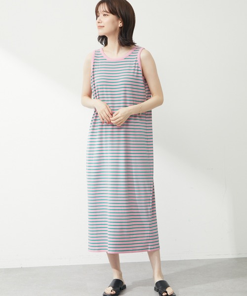 Green　Parks（グリーンパークス）の「・novem9 カラーボーダーノースリーブワンピース（ワンピース・レディース・パープル/ピンク/グレイッシュベージュ・FREE）」の3枚目の写真