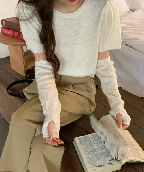 VIBGYOR（ヴィブジョー）の「【バーレスク】アームウォーマーセット半袖ニット(BQ)（ニット/セーター・レディース・ホワイト/ブラック/ピンク/ブルー/グリーン・MEDIUM）」の2枚目の写真