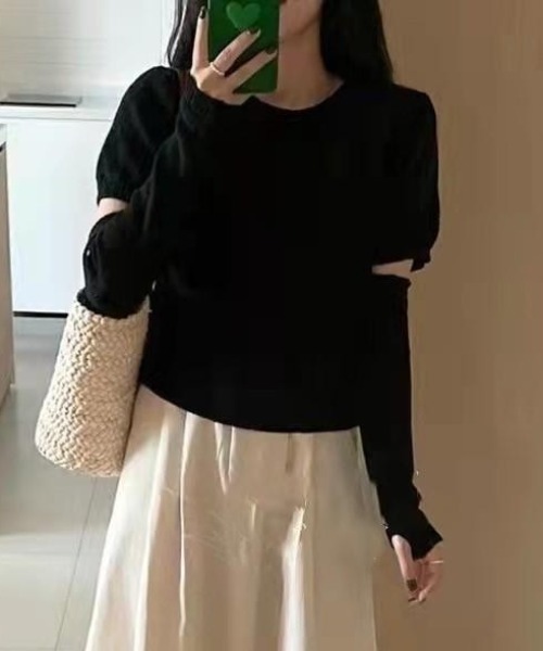 VIBGYOR（ヴィブジョー）の「【バーレスク】アームウォーマーセット半袖ニット(BQ)（ニット/セーター・レディース・ホワイト/ブラック/ピンク/ブルー/グリーン・MEDIUM）」の3枚目の写真