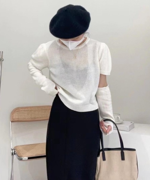 VIBGYOR（ヴィブジョー）の「【バーレスク】アームウォーマーセット半袖ニット(BQ)（ニット/セーター・レディース・ホワイト/ブラック/ピンク/ブルー/グリーン・MEDIUM）」の21枚目の写真